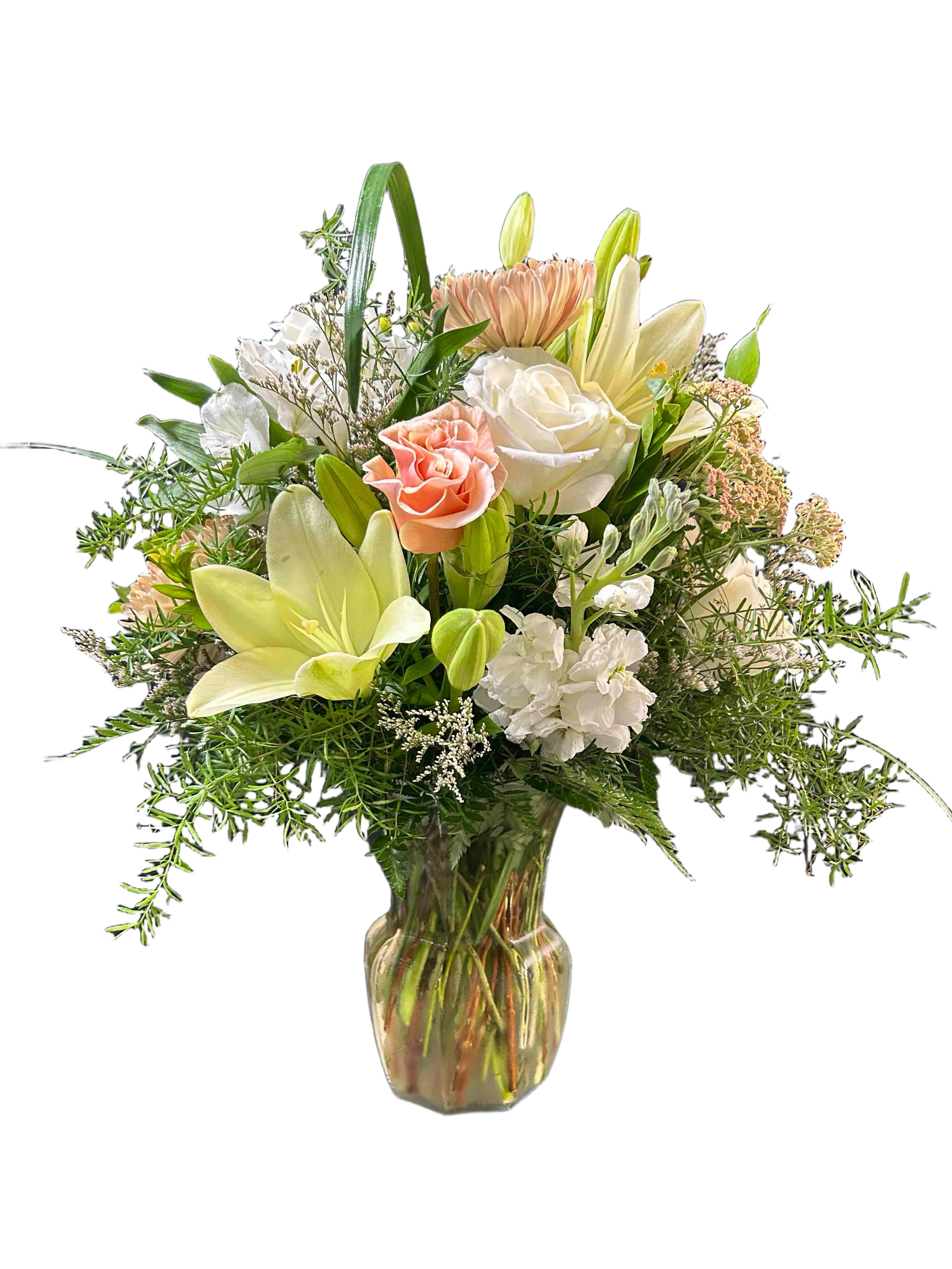 Soft &amp; Classy Bouquet - Classy bouquet of peach, white, and green