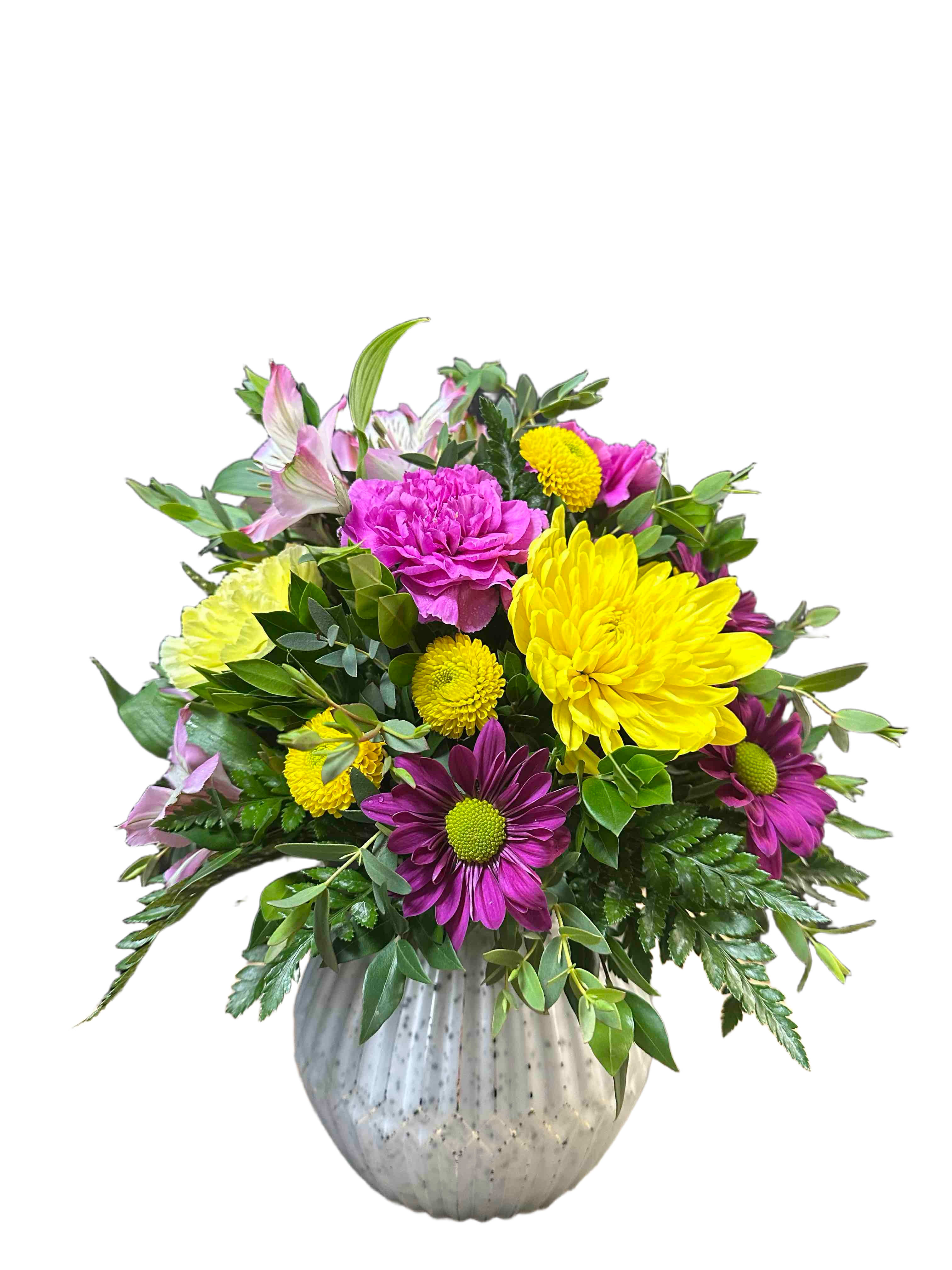 Hello There Bouquet - Bright bouquet of yellow and purple flowers