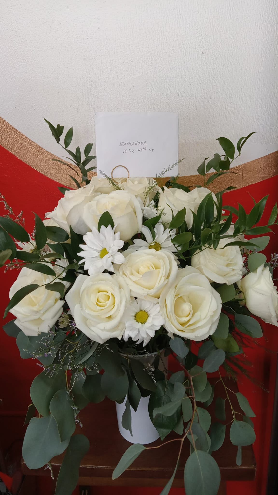 White Roses &amp; Daisy's Mix Sympathy Vase - .