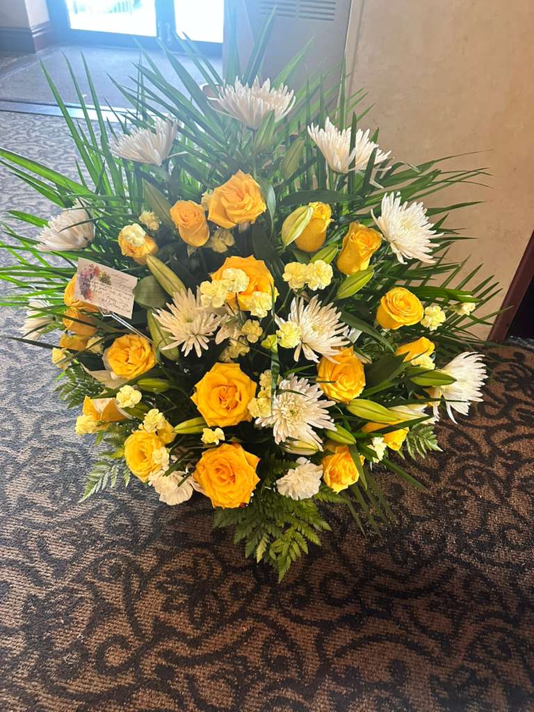 Yellow &amp; White Sympathy Basket Arrangement - .