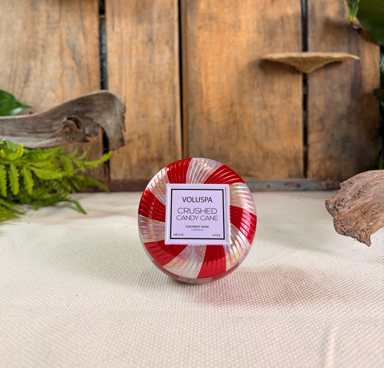 Voluspa Mini Crushed Candy Cane Tin Candle - Voluspa Mini Crushed Candy Cane Tin Candle 4 oz  Fragrance Notes: Cool, crisp and crush-worthy in its own right, peppermint is swirled into the warm scent of freshly baked butter cookies