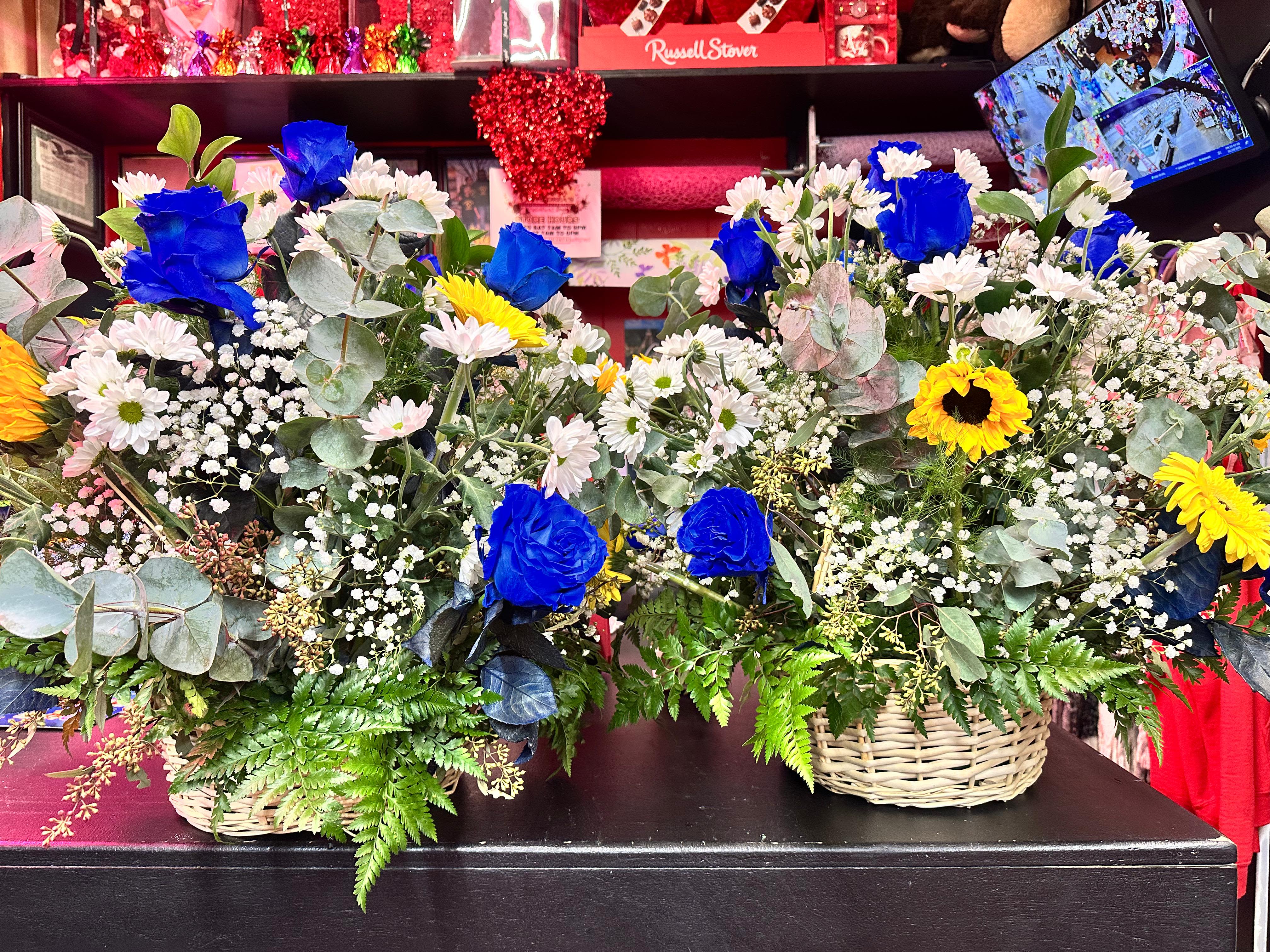 Sunflower &amp; Eucalyptus Sympathy &amp; Funeral Arrangement (1 Basket) - .