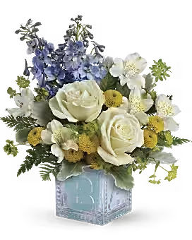 Welcome Little One  - A little arrival deserves a big welcome! Celebrate a new life with this luxurious bouquet hand-delivered in a darling glass baby block keepsake cube.
