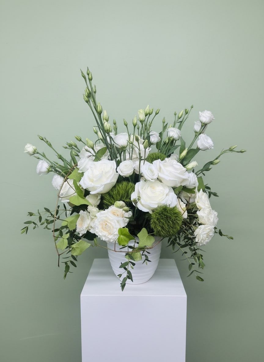 Condolences - Beautiful whites and greens created to bring serenity and peace to a loved one during a difficult time