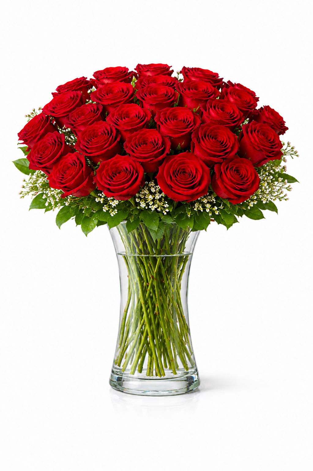 2 Dozen Red Roses  - 2 Dozen fresh red roses in a glass vase.