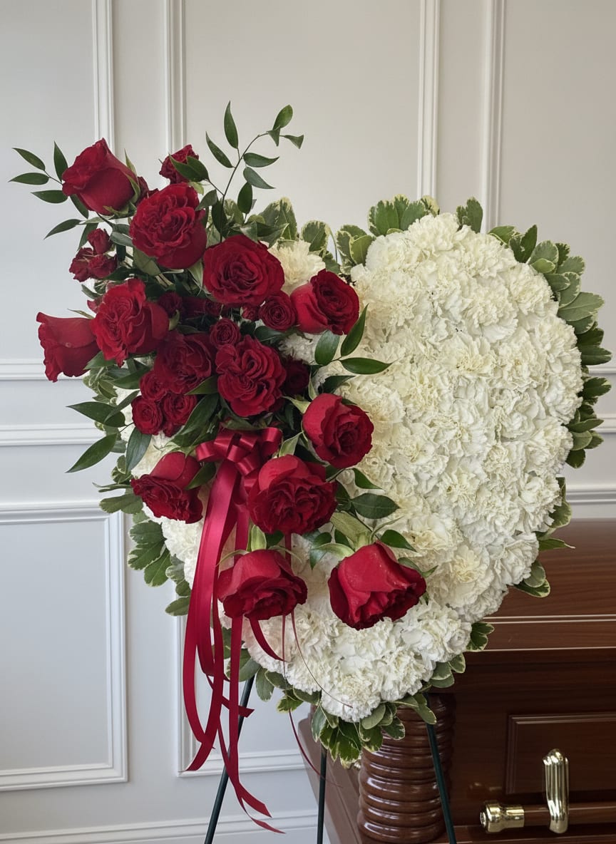 Everlasting Heart - The Everlasting Heart is a tribute featuring a striking ribbon of contrasting blooms, symbolizing a life that will forever leave its mark on those who loved them.
