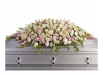 Always Adored Casket Spray - A beautiful spray of soft pink, white and crème blooms ease the burden of loss.
