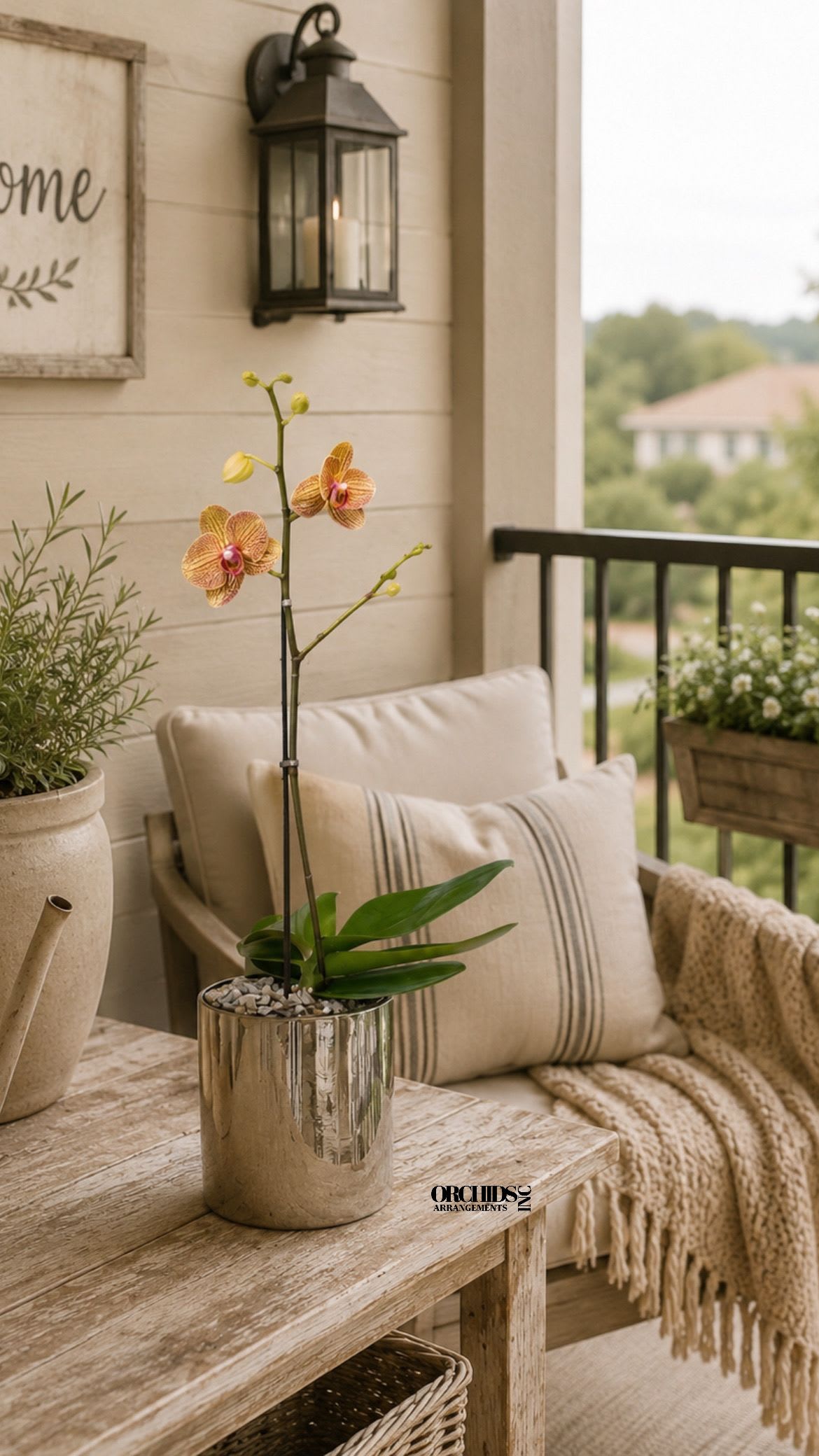 Peach Phalaenopsis Orchid Arrangement – Single Stem Contemporary Arrangement - Single Luxury Peach Phalaenopsis orchid Arrangement designed for gifting with a Silver Vase 6” x 6”. We offer flower delivery, same day flower delivery, orchid delivery, and same day orchid delivery in Miami Dade Broward and Palm Beach. 