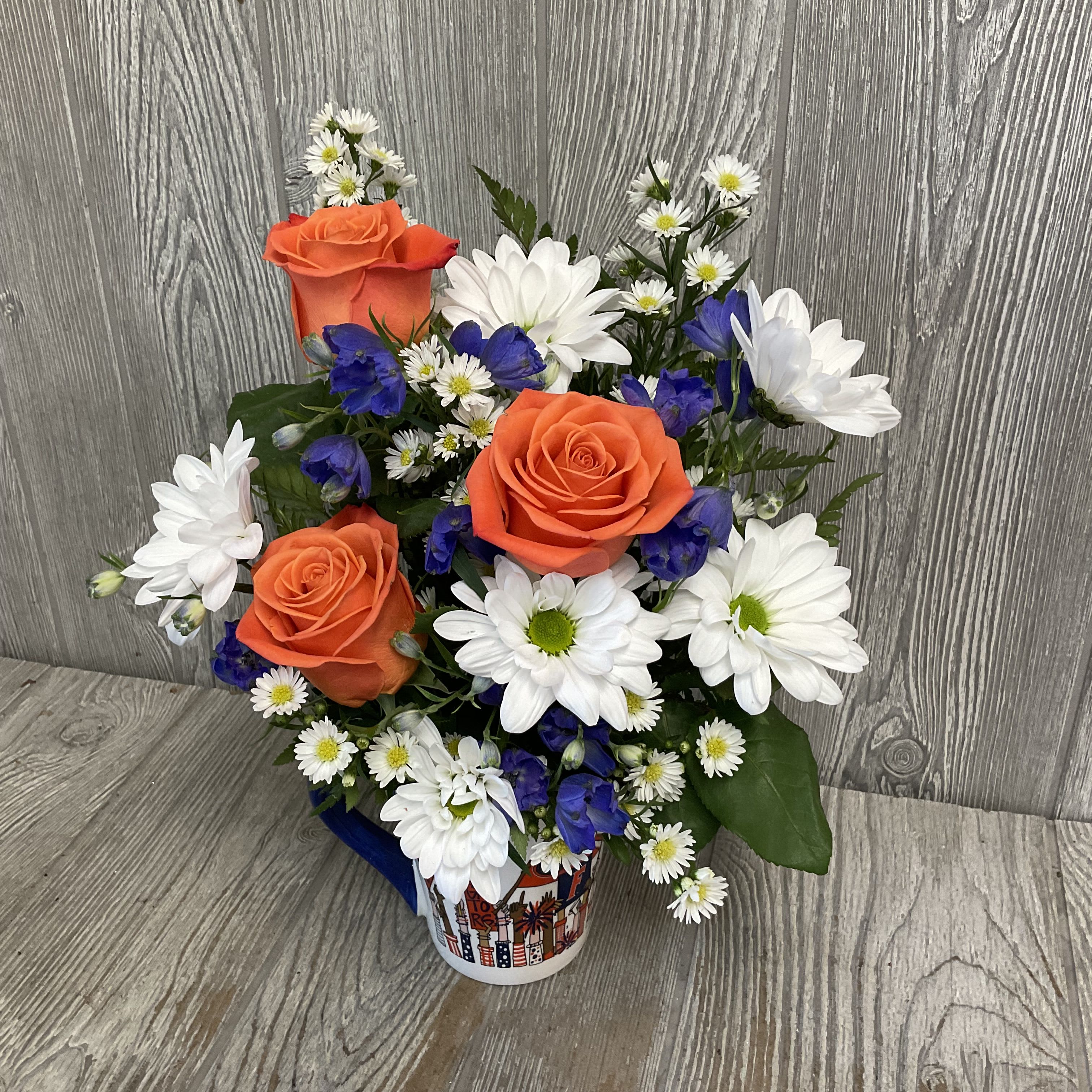 Florida Cheer Gator Arrangement  - Florida cheer mug with a nice orange and blue flower arrangement. Flowers may vary. 