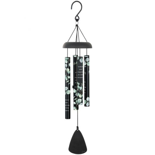 Black hanging wind chime with printed leaf designs