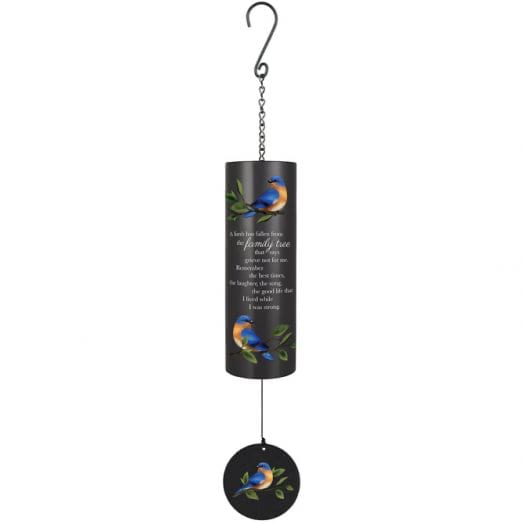 Black hanging wind chime with bird and leaf design