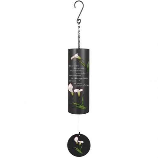 Black hanging wind chime with white calla lily designs