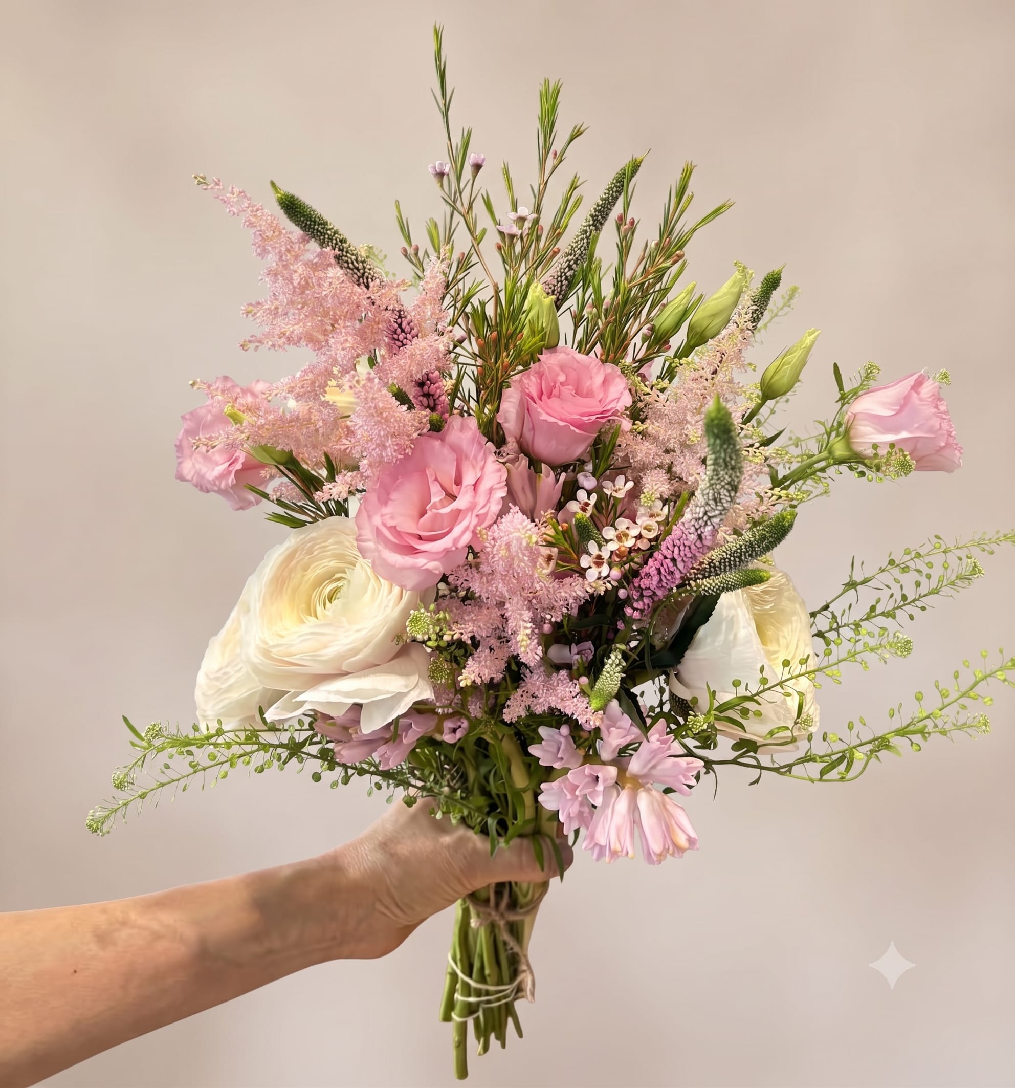 BP14 - Cotton Candy  - Soft pink bouquet with ranunculus, lisianthus and astilbe.  Depending on the availability, flowers may changed