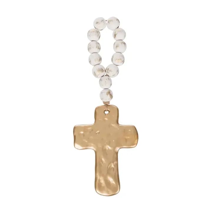 Wooden Beads with Gold Cross - Wood Beads with Gold Cross 12.5 inches tall, 4.5 inches wide