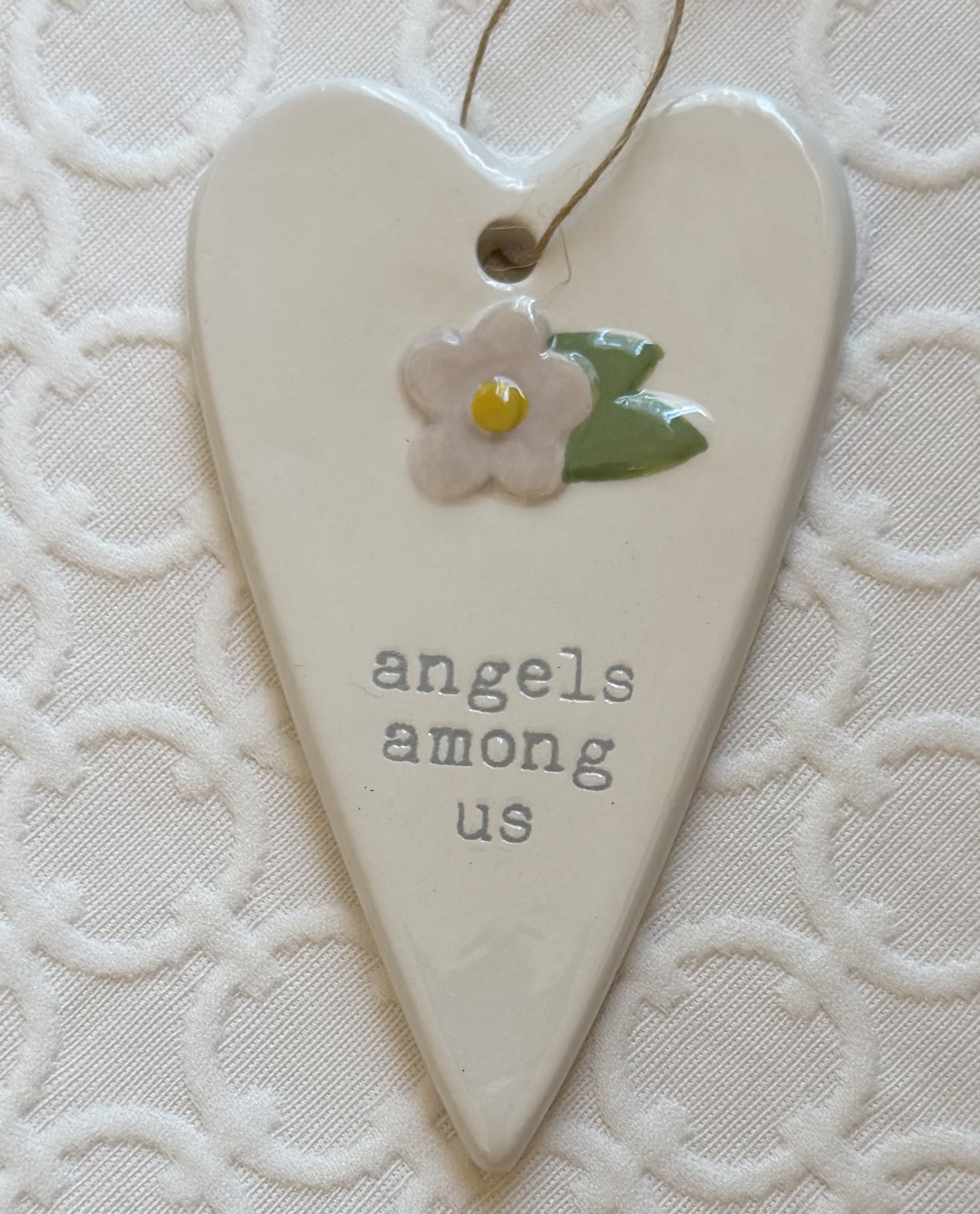 Angels Among Us Ceramic Heart - Ceramic Heart Ornament 5 inches tall, 3 inches wide
