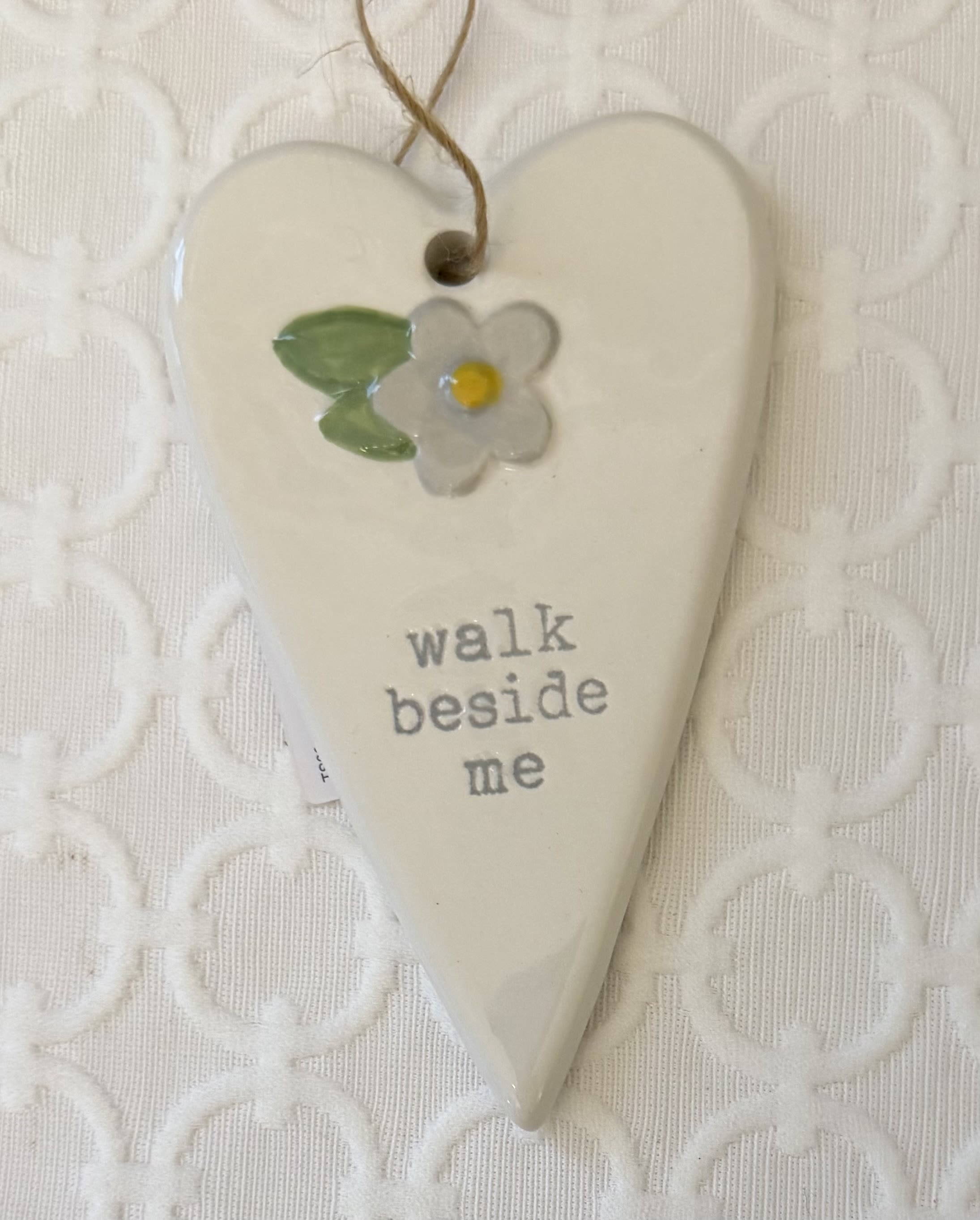 Walk Beside Me Ceramic Heart - 5x3 ceramic heart ornament