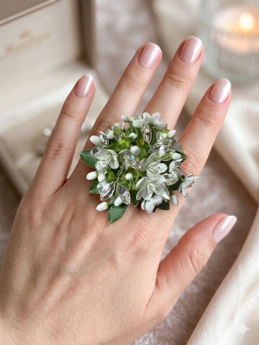 corsage ring - Beautiful, modern twist on a classic tradition. This custom floral corsage ring features a delicate arrangement of fresh, premium blooms tailored to your style. Perfect for proms, weddings, or special galas, it is designed to be a comfortable, eye-catching statement piece. Can be fully customized with your choice of flower types and ribbon colors to perfectly match your attire.