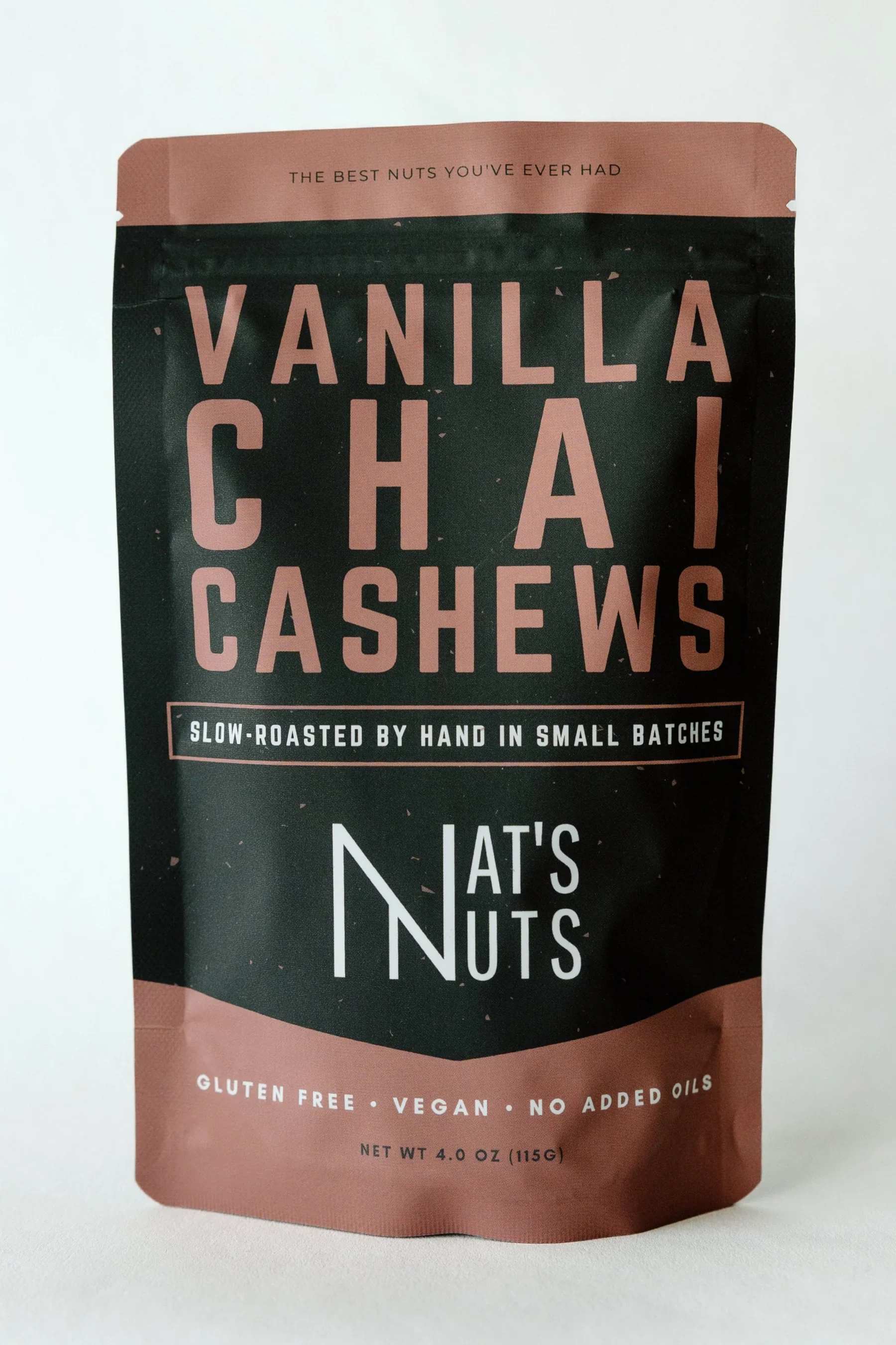Vanilla Chai Cashews - This one took a while to get right, and it was worth every attempt. Nat's Vanilla Chai Cashews are roasted in small batches with pure vanilla extract and an in-house chai spice blend made from scratch: cinnamon, cardamom, ginger, nutmeg, black pepper, cloves, and star anise. Warm, aromatic, and layered in a way that keeps you thinking about the next handful.  Every ingredient is one you can actually identify: cashews, pure cane sugar, pure vanilla extract, cinnamon, sea salt, cardamom, ginger, nutmeg, black pepper, cloves, and star anise. No artificial flavors, no added oils. Just real spices doing real work.