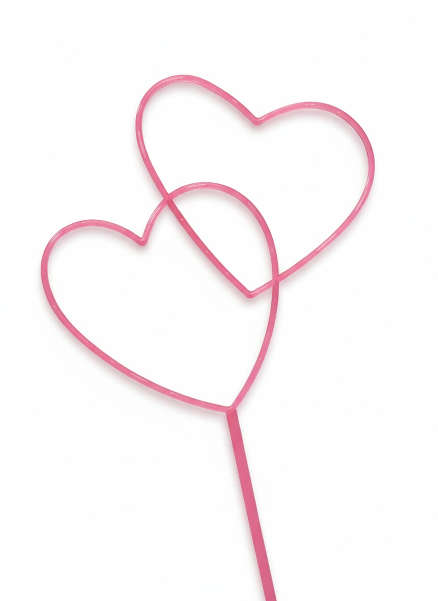 Pink heart-shaped pick with two overlapping hearts