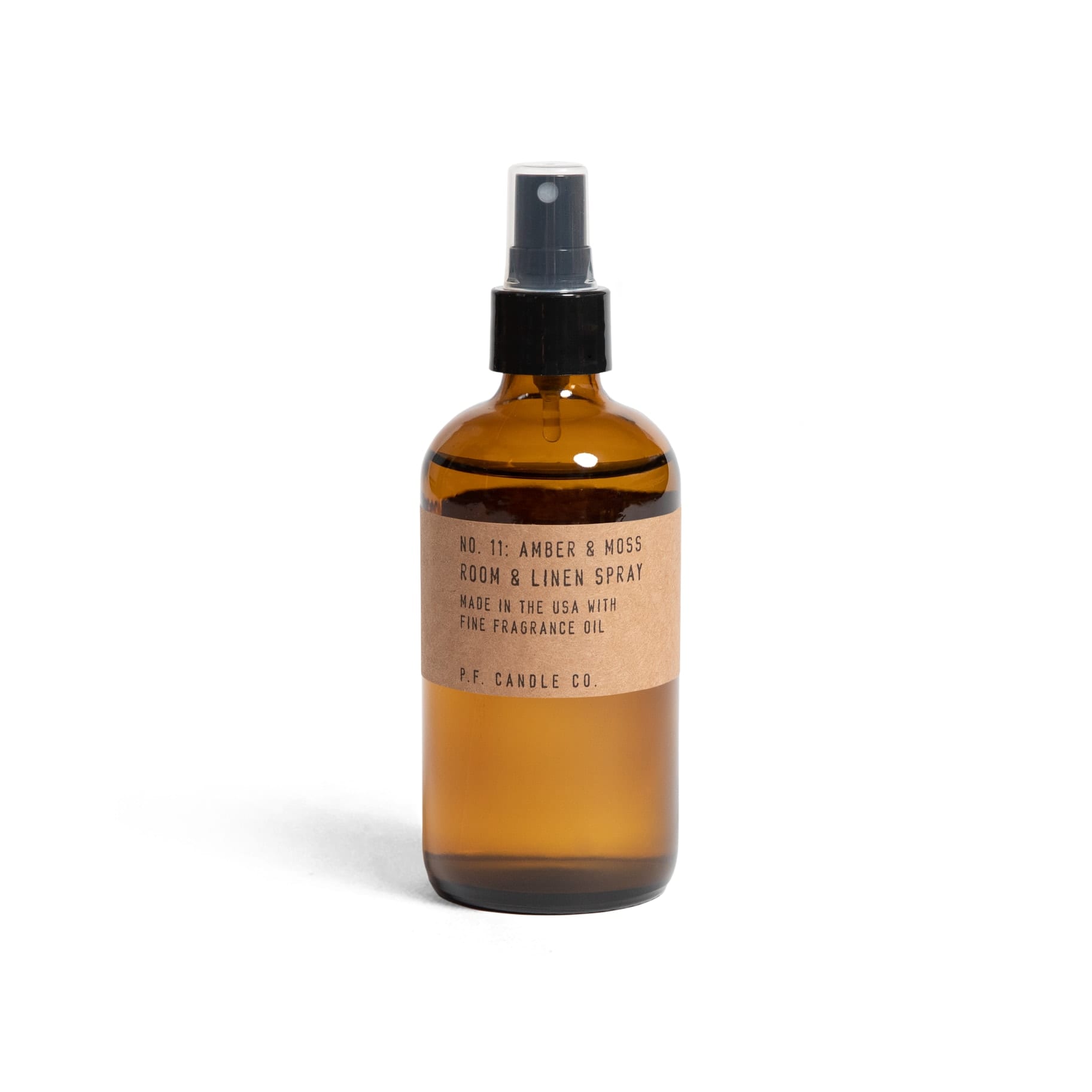 Amber room spray bottle with black pump top