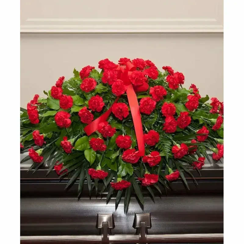 Lush Red Spray - Red Carnations On A Casket Spray. 