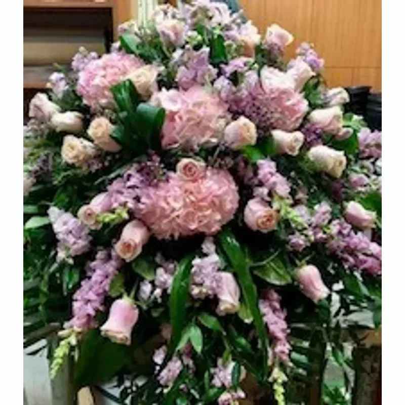 Light In Your Honour Casket Spray - Casket Spray In Pink Tones With Exotic Mixed Flowers. 