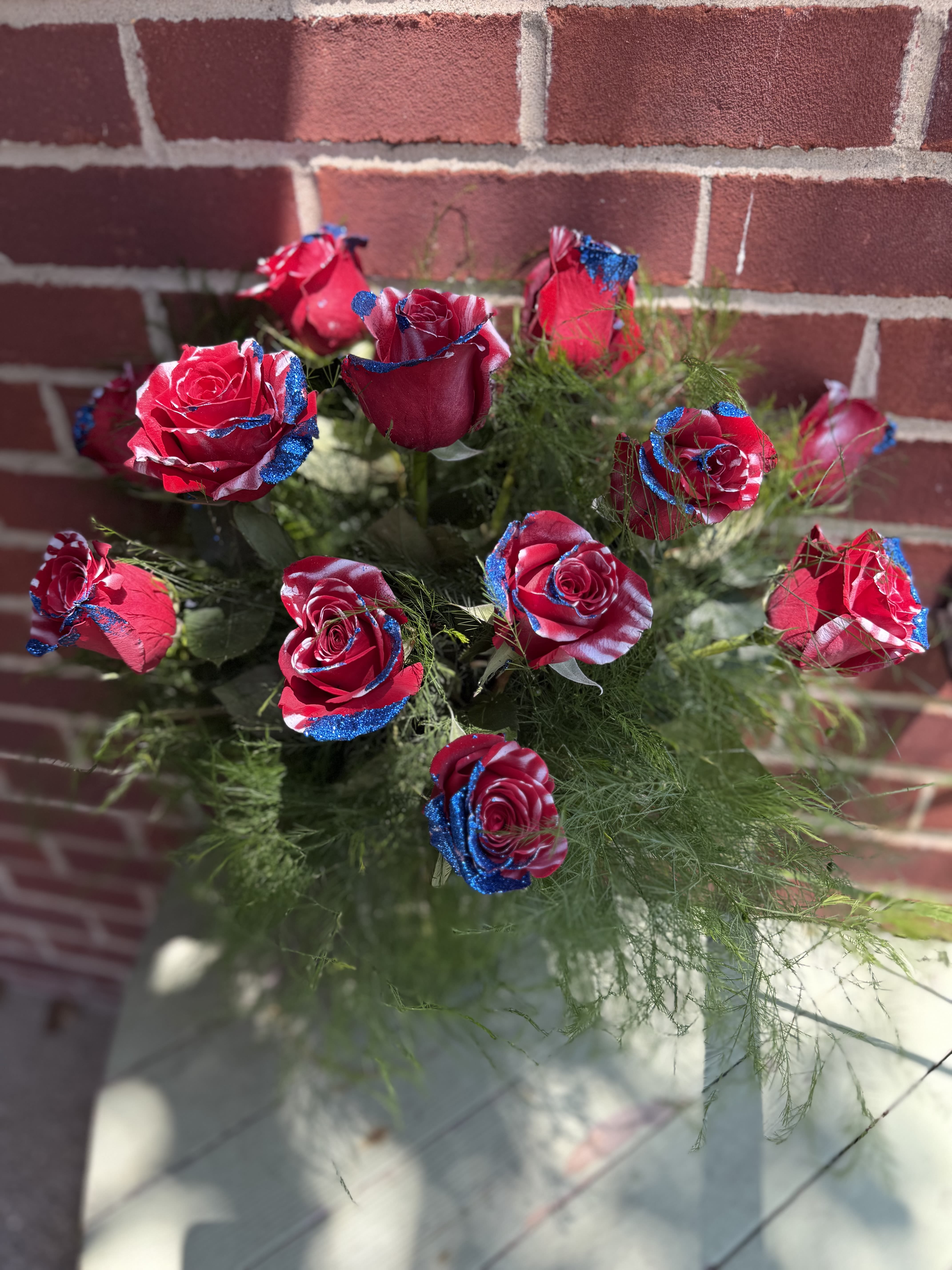 Patriotic Rose bouquet  - We arrange fresh patriotic roses in a vase! These are special and only available while fresh flowers are in stock. 