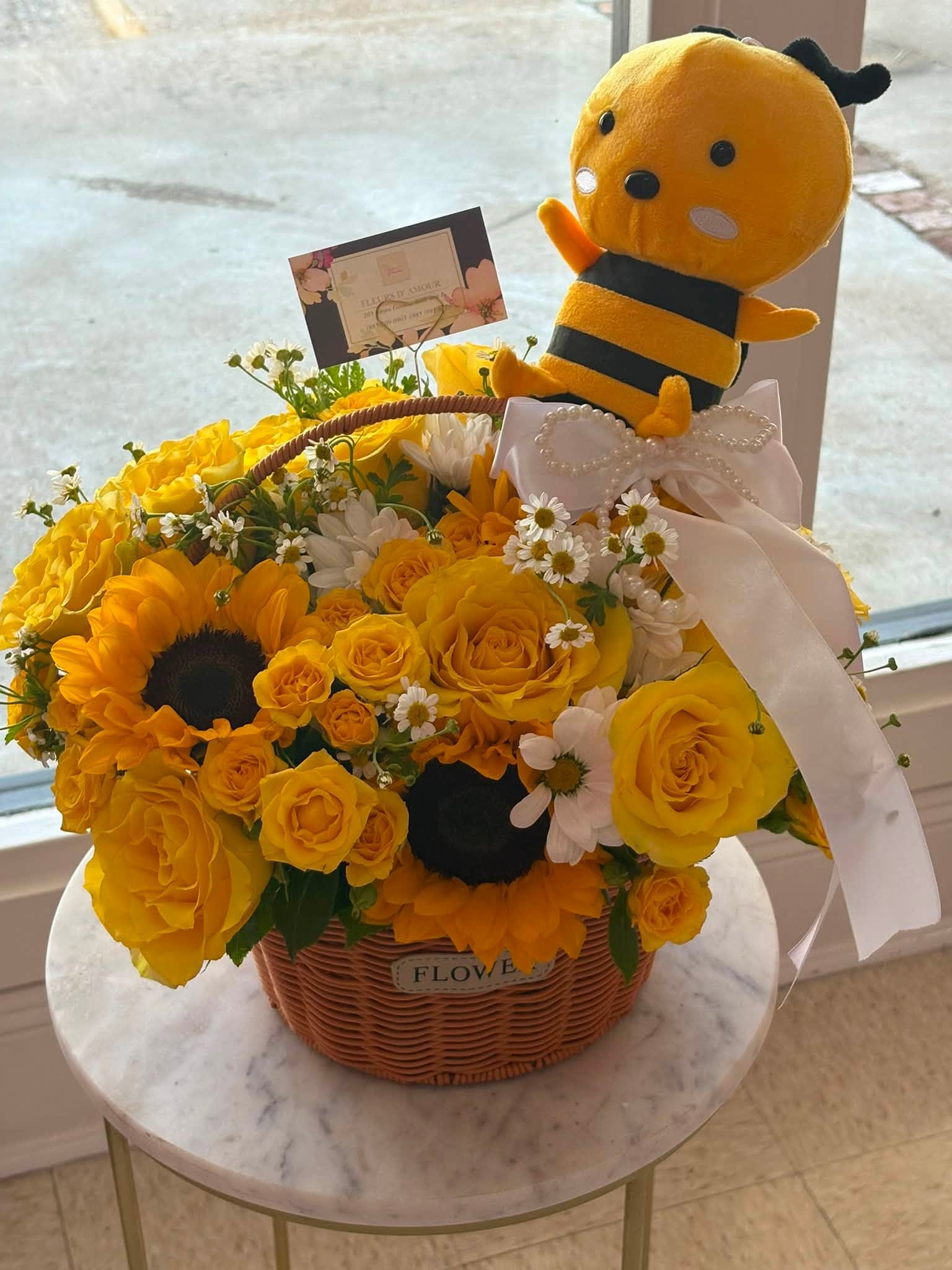 very yellow - mixed yellow flowers with bee
