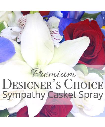 Premium Sympathy Casket Spray Premium Designer's Choice - Let us handle the details with gorgeous casket flowers to celebrate their amazing life. Honor them with elegant flowers designed by our expert florists. Choose our Premium Designer’s Choice to fill the room with love and beauty and honor their memory for years to come.  *Please note colors and flowers pictured do not reflect the finished product; color and flower selections may vary.
