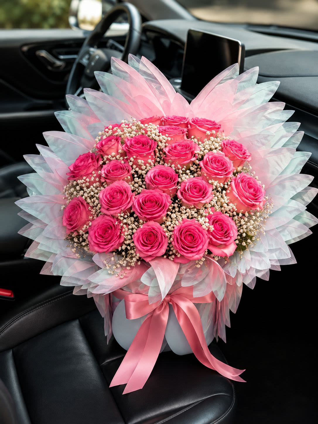 Pink Princess Luxe Rose Bouquet - Celebrate love, birthdays, anniversaries, baby showers, or any special occasion with our Pink Princess Luxe Rose Bouquet. Featuring 20 premium long-stem pink roses, delicate baby’s breath, and elegant pastel Korean wrapping, this handcrafted luxury bouquet is designed to make every moment unforgettable.