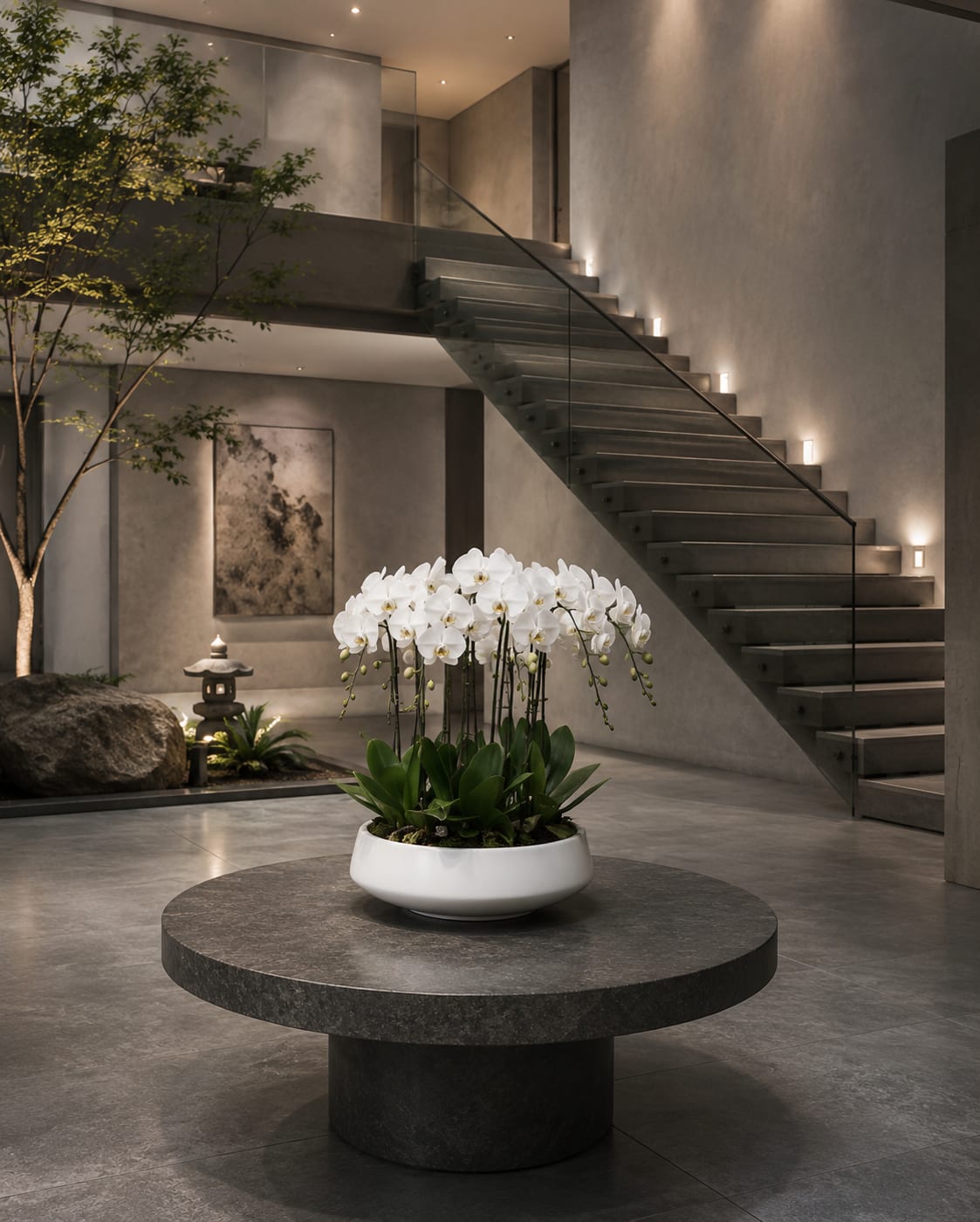  White Phalaenopsis Orchid Arrangement – 14 Stem Luxury Design - Fourteen Luxury White Phalaenopsis orchid Arrangement designed for gifting with a White Vase 20” x 7”. We offer flower delivery, same day flower delivery, orchid delivery, and same day orchid delivery in Miami Dade Broward and Palm Beach