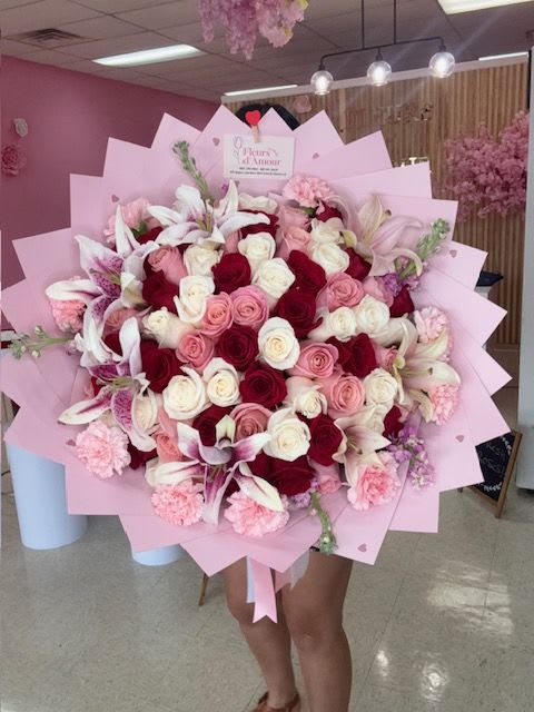 embrace of roses - 100 mixed flowers roses and carnations