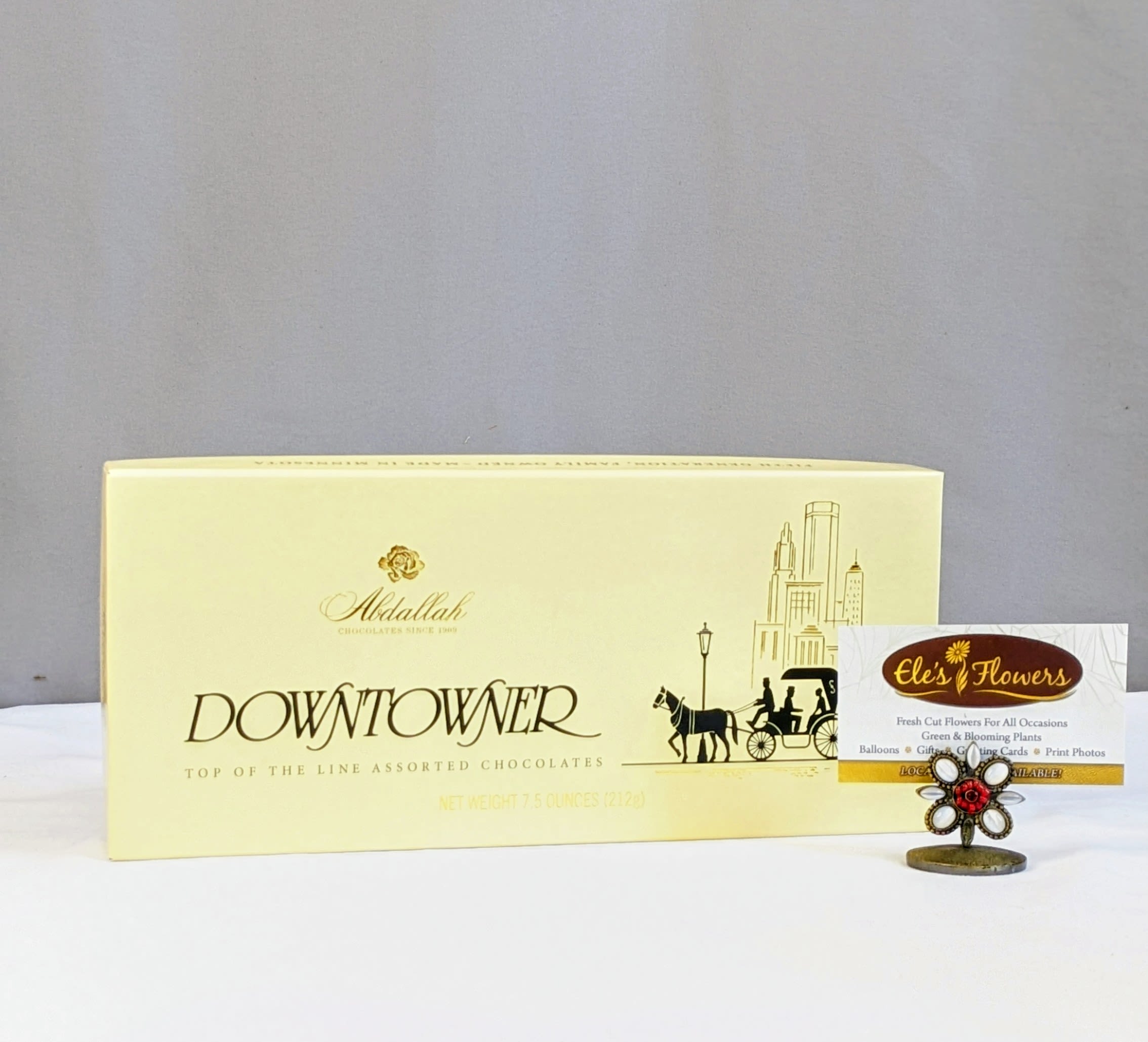 Downtowner Abdallah Chocolates - 7.5 oz - Downtowner® Assortment includes a variety of our most popular milk and dark chocolates. Including Sea Salt Caramels, Butter Almond Toffee, and Cherry Cordials.  approx. 16 pieces per box