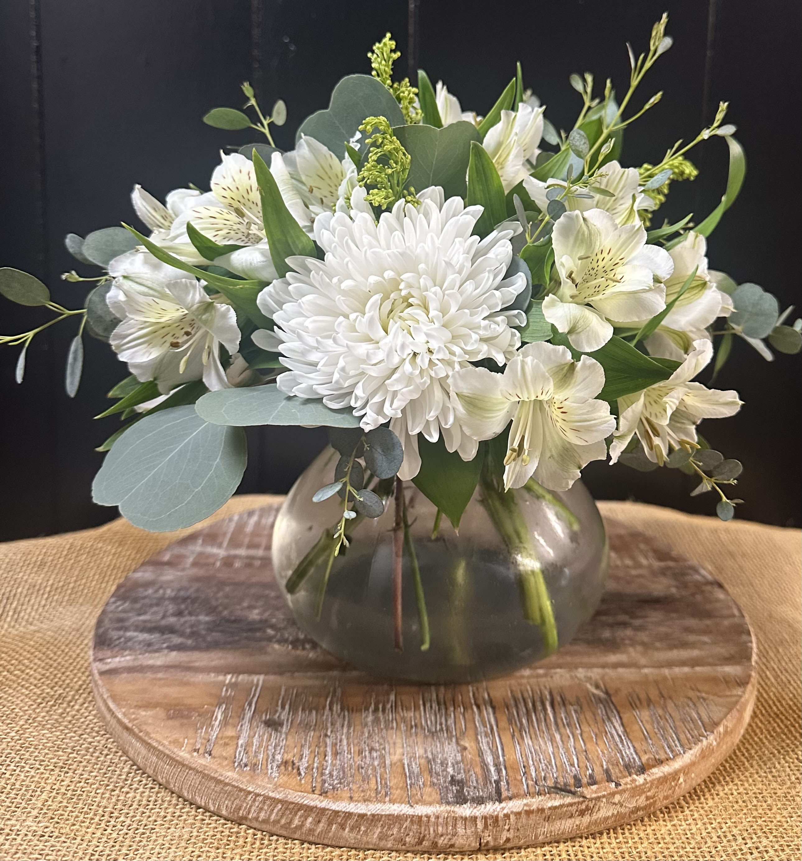 Simply White - This small elegant all white bouquet is just right for a just because or an event centerpiece.