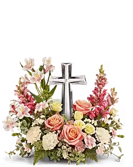CRYSTAL CROSS GLORY &amp; GRACE - CRYSTAL CROSS KEEPSAKE WITH PINK AND WHITE FLOWERS