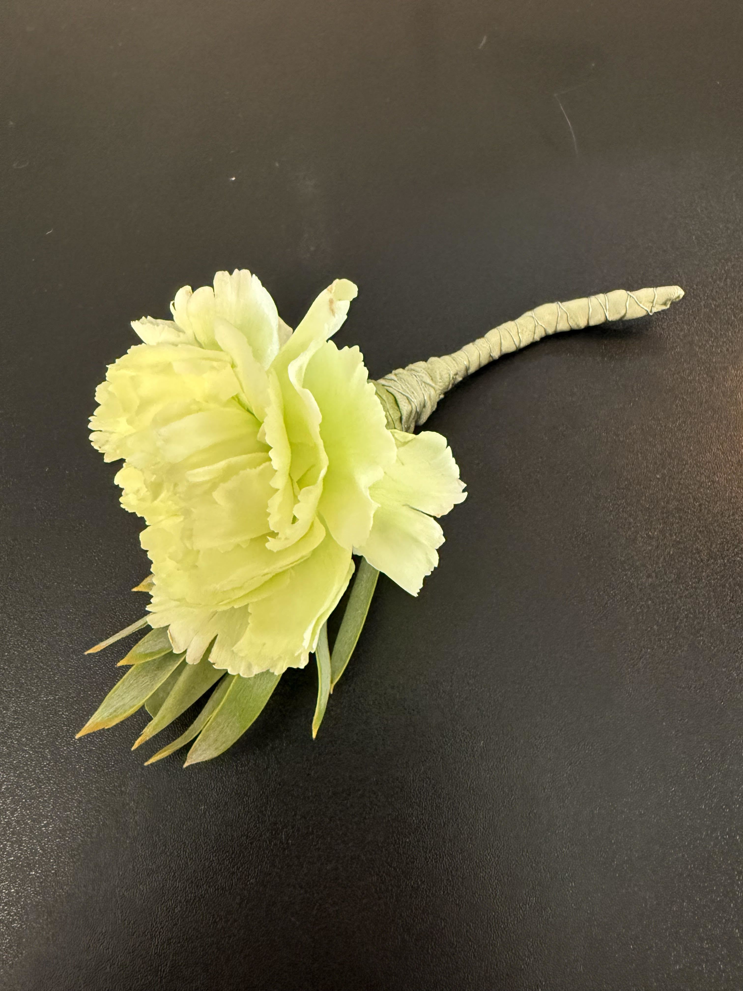 Carnation Boutonniere - Carnation boutonniere. Color can vary. Call the shop and discuss with a designer.