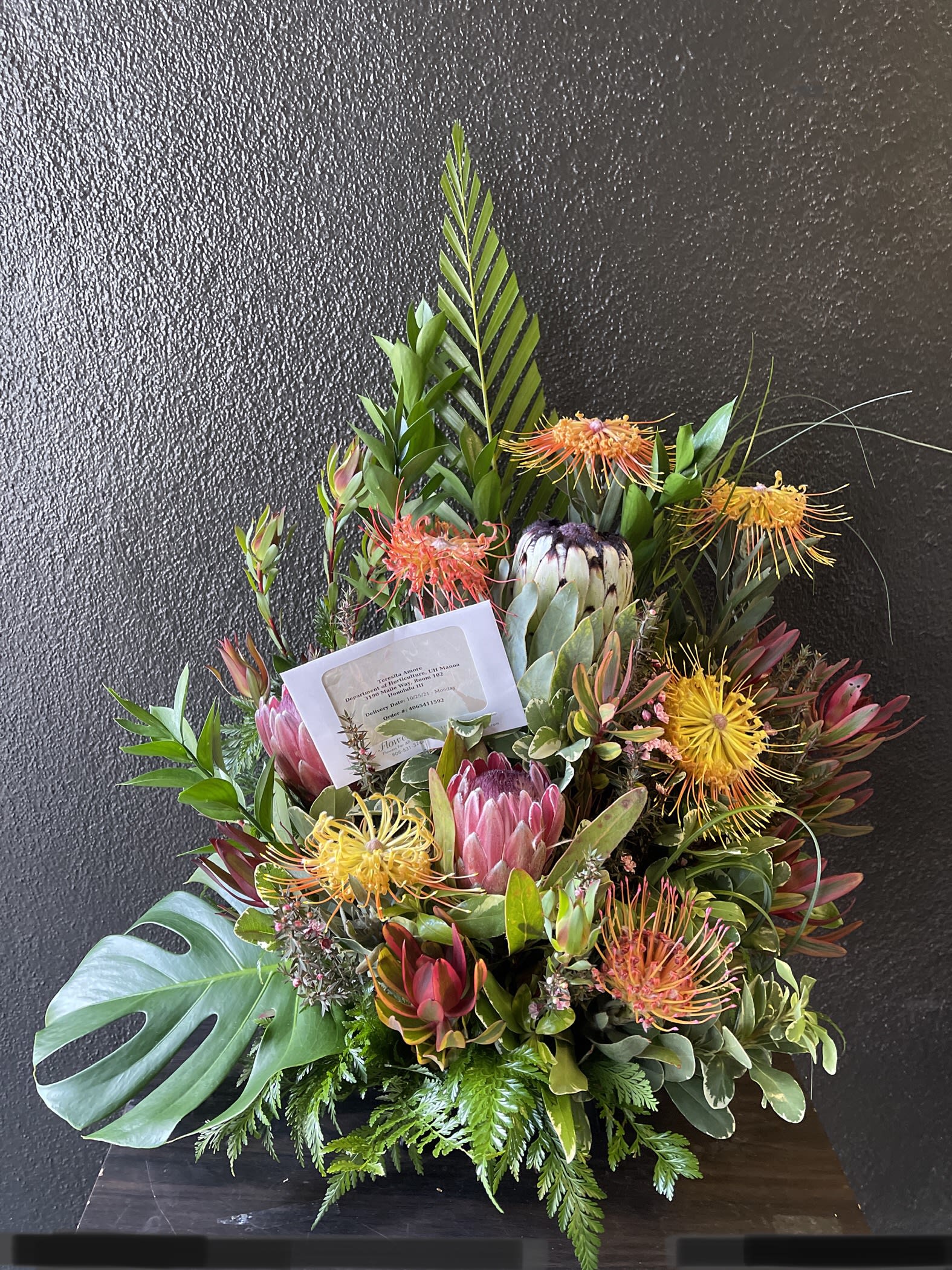 Showcase of Maui Trop2101 - Mink protea, Pincushions, Sunset Safari show off the unique floral grown from Maui. Check for seasonal availability. 