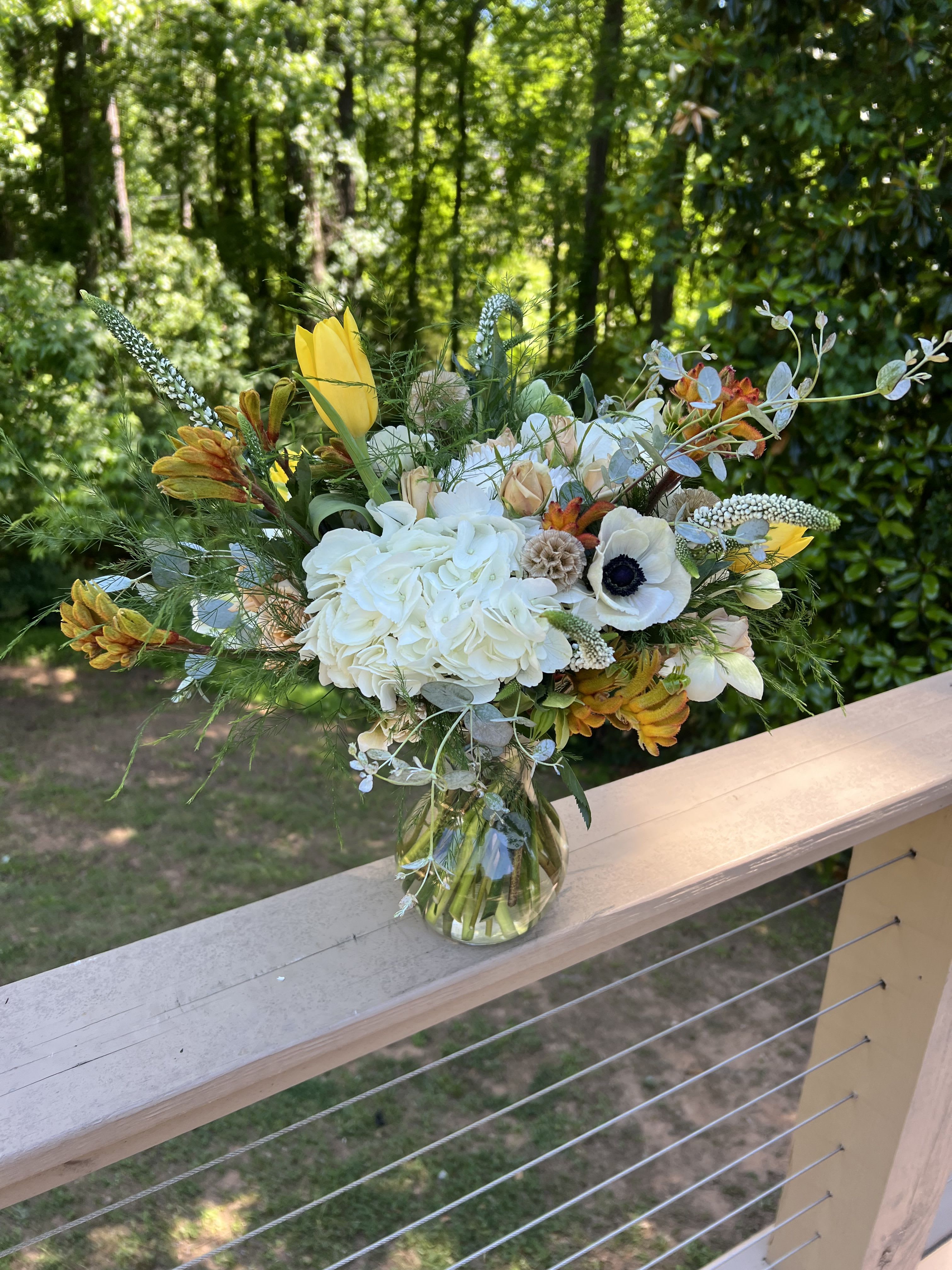 Old and True - My signature style. A rustic bouquet in a clear vase that shows off my blending techniques that most people know me for. 