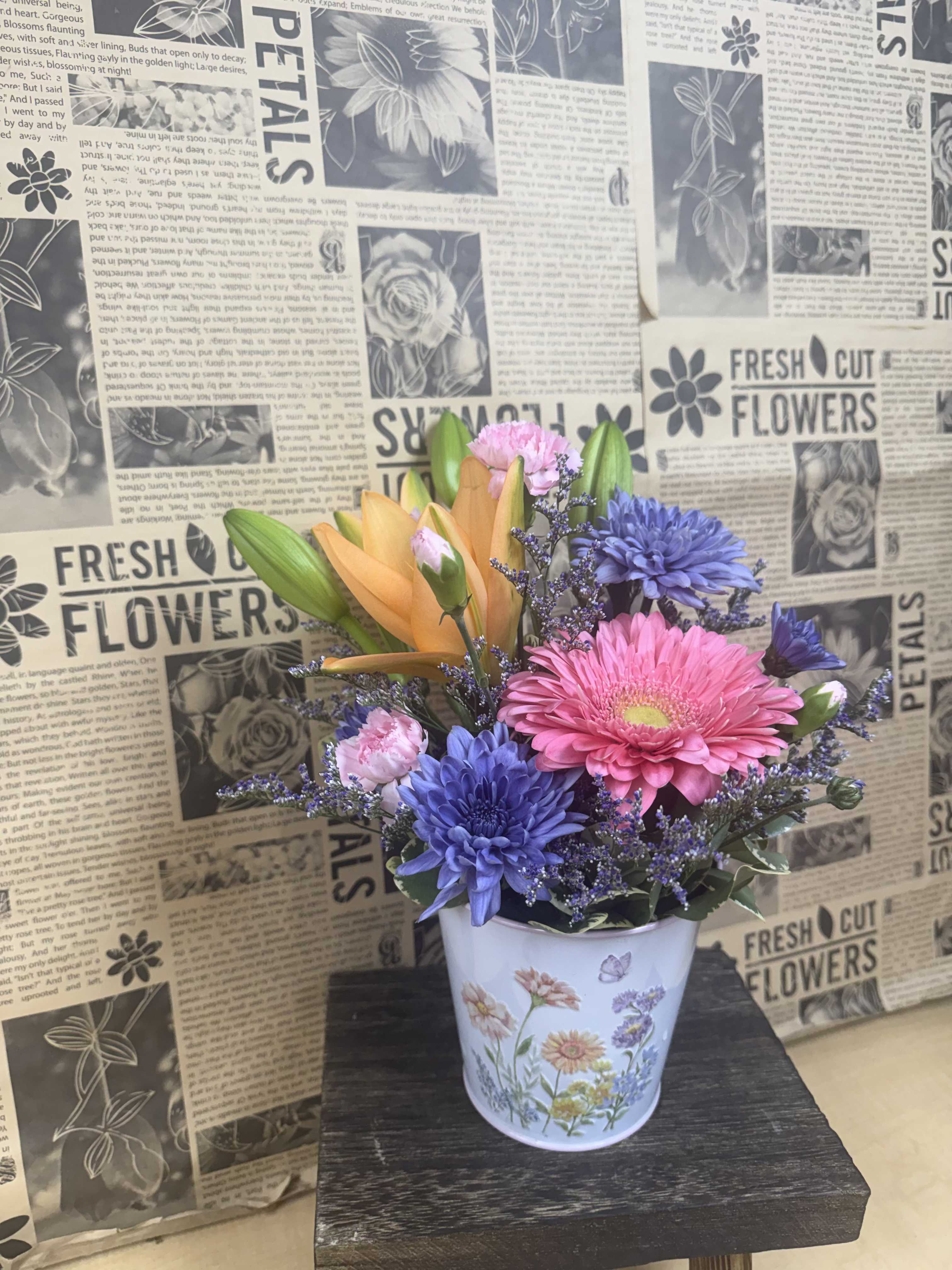 Wildflowers in Bloom - 4" Tin Pot Arrangement