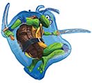 32" TMNT Mylar - A playful, oversized 32" TMNT Mylar balloon brings instant fun to a birthday party or kids' celebration-perfect for a child who loves action figures and cartoon heroes. This bright blue frog-like character with green limbs and a brown torso strikes a dynamic, sword-ready pose that reads energetic and whimsical; it's an eye-catching focal piece that will make the recipient feel celebrated and thrilled.  The vivid color palette-bold blue, fresh green, warm brown and splashes of yellow-pops across a glossy, illustrative surface that stays inflated and festive for days. At roughly 32 inches, it's large enough to top a gift table or float at the front of a party space without additional decorations; lightweight and ready to fill with helium for immediate display.  Ideal for birthday parties, themed events, or as a surprise for a young fan, this character balloon sends a spirited message of fun and adventure. For best results, request helium fill at purchase and place away from direct sun or sharp edges to preserve its glossy finish through the celebration.