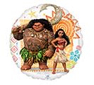 18" Moana Mylar - A cheerful round foil balloon featuring two animated island characters brings bright, tropical fun to birthday and themed party décor. This 18" Moana-style mylar balloon is ideal for a child's birthday, luau, or any celebration where a playful, colorful accent will make the recipient smile - the person you're celebrating will feel noticed and delighted by its sunny, festive look.  The balloon shows a larger and smaller character against a decorative tropical backdrop in mixed colors: vivid orange, pink, green and blue highlights on a glossy circular surface. As a foil hard good, it holds shape and color well and pairs beautifully with matching flowers, leis, or a centerpiece for a coordinated party display. Inflate with air for table arrangements or with helium for a floating focal point; it makes an easy, eye-catching addition to themed bouquets and gift bundles.