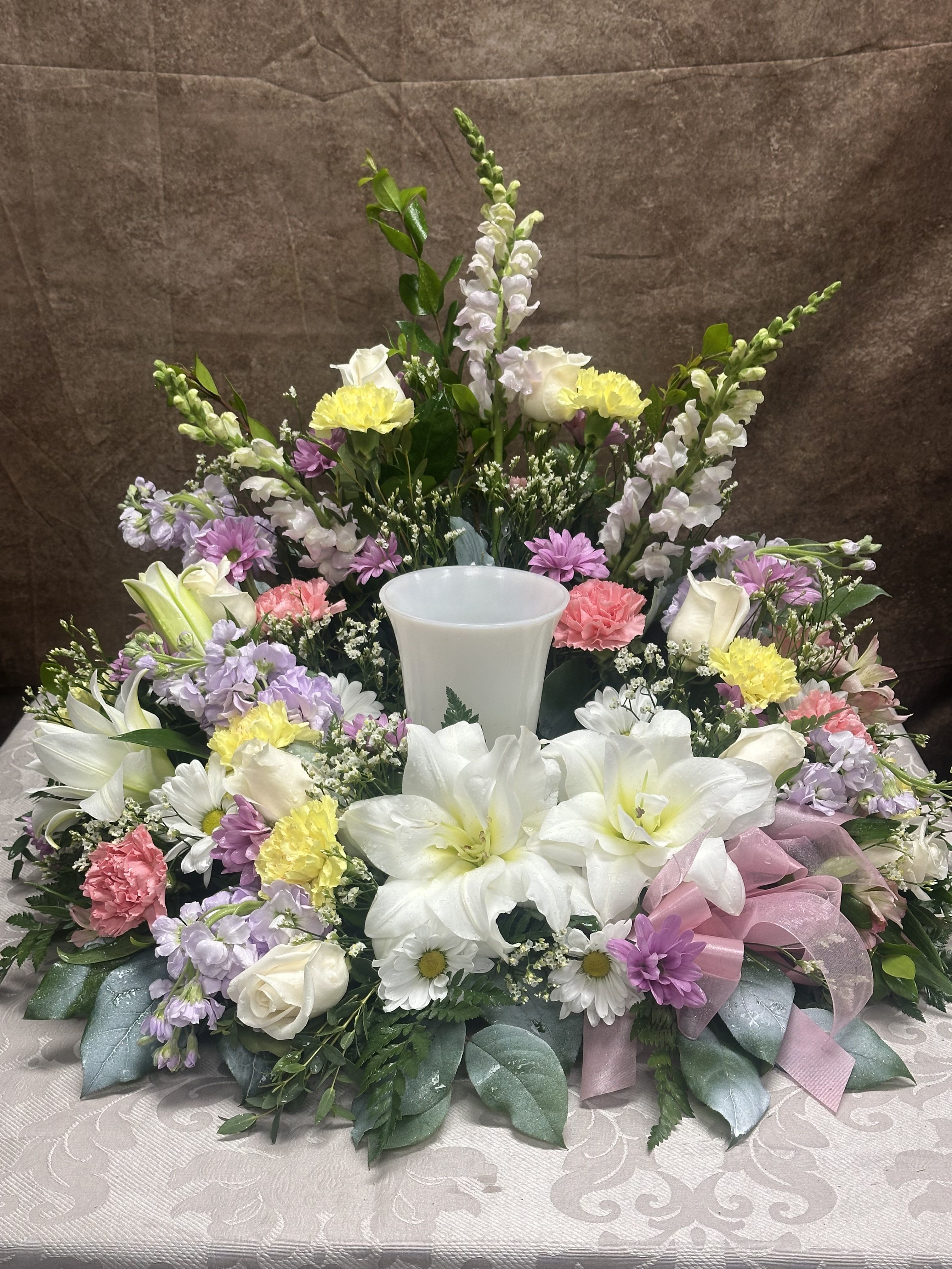 Urn Wreath - Pastel Colors - Pastel colors arranged into a beautiful urn wreath.