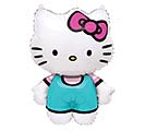 25" Hello Kitty Mylar - A playful Hello Kitty plush makes a delightful gift for a child or any fan celebrating a birthday or a special milestone. This 25" Hello Kitty Mylar-style arrangement is presented as a cuddly plush toy-white face, crisp black facial details, and a signature pink bow-paired with soft, bright colors that read cheerful and celebratory for birthdays or baby showers.  The plush is dressed in a turquoise outfit with pink shoulder accents that add contrast against the white and black features, creating a sweet, photo-ready look. Although there are no floral elements, the combination of white, pink, blue, and black gives a fresh, gender-neutral palette that fits nursery décor or party themes; the included clothing and soft construction make it easy for the recipient to hug and display. Ideal for a little one's birthday, a new baby gift, or a pick-me-up for a Hello Kitty collector-ships ready to gift and simple to care for by spot cleaning the plush as needed.
