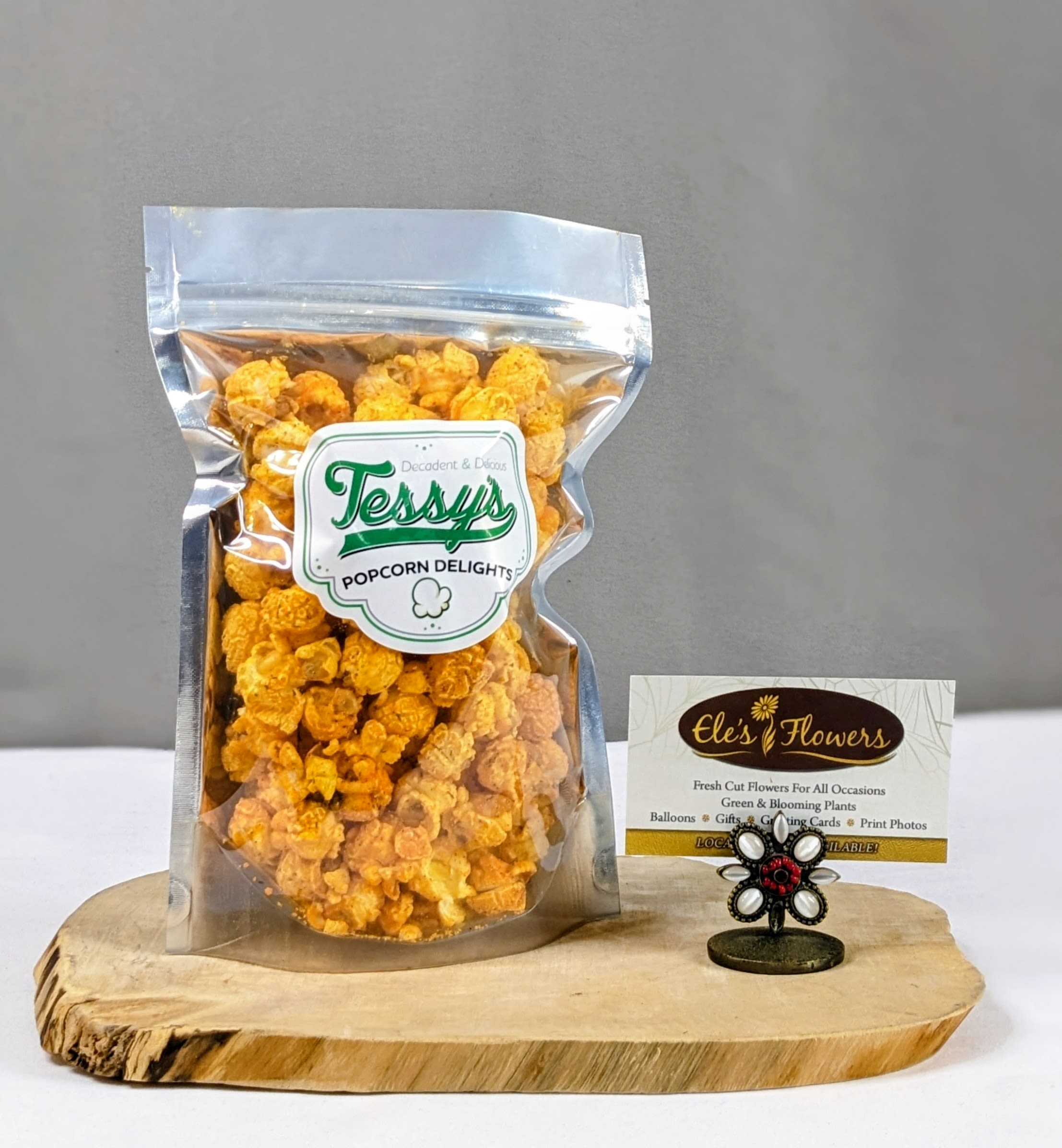 Tessy's Popcorn - Savory Surprise - One Small bag of Tessy's Popcorn - Savory Surprise. Savory Surprise can include anything from Cheddar to Taco &amp; Pickles. It's a surprise for those that enjoy a savory popcorn snack. 