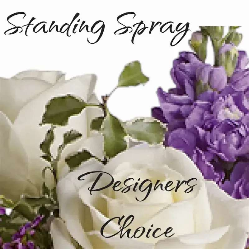 Seasonal flowers standing spray - Our designers will choose lavender and white flowers to make a seasonal spray. 