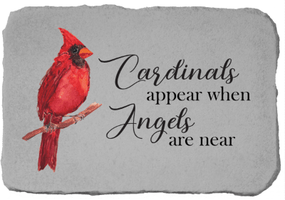 Cardinal illustration with the words "Cardinals appear when Angels are near"