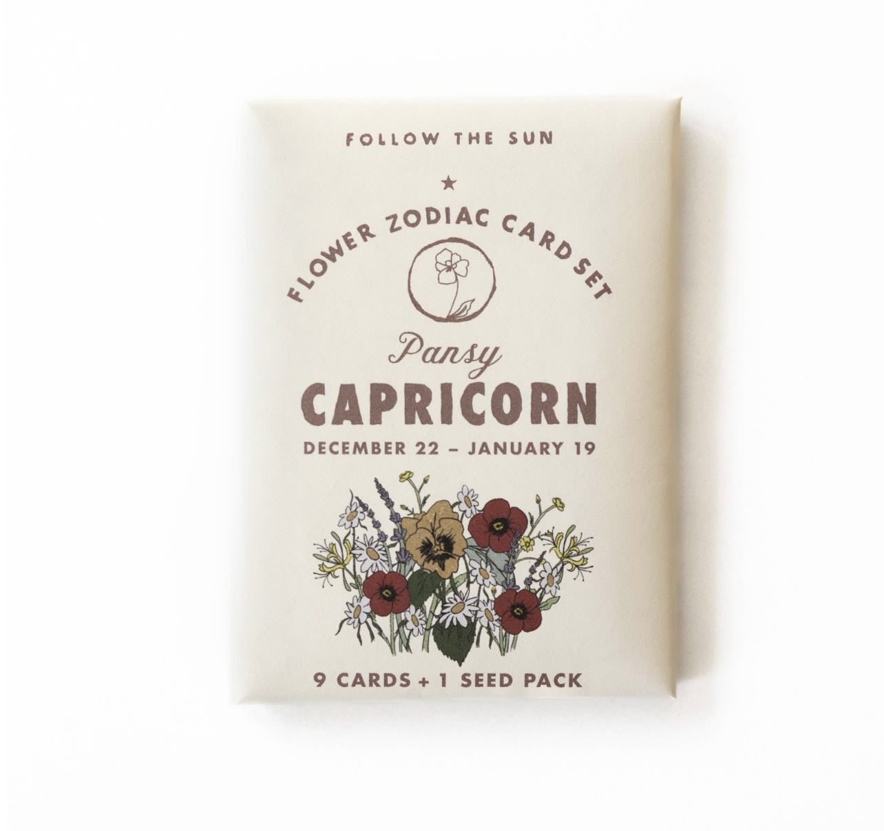 Capricorn flower zodiac card set package with illustrated pansies