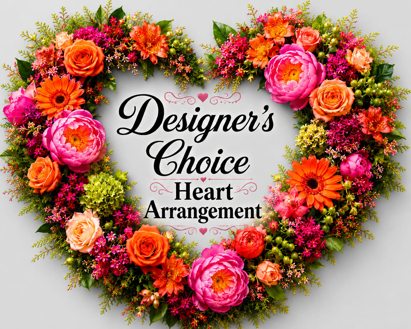 Colorful Tribute Heart - This heart-shaped sympathy arrangement offers a lush, handcrafted tribute for honoring a loved one. Designed as a designer's choice heart with a vivid, celebratory presence, it reads as affectionate and heartfelt-an appropriate and comforting choice for a funeral or memorial service while also suitable for occasions when you want to express deep appreciation or love.  Densely packed with mixed blooms and textured greenery around a gently open center, the composition feels layered and full without appearing heavy. The florist selects fresh, seasonal varieties to achieve a balanced, long-lasting display; sizing and final flower selection reflect designer availability to ensure the most beautiful presentation for the service.