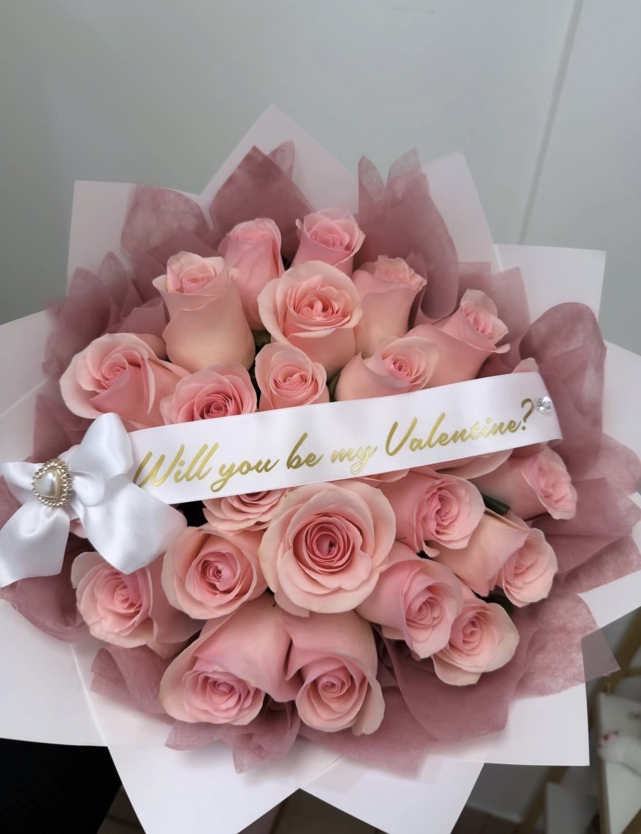 BLUSH VALENTINE  - Premium blush rose bouquet thoughtfully arranged in a modern, sophisticated design. A timeless expression of romance—soft, elegant, and unforgettable. (Vase not included) 