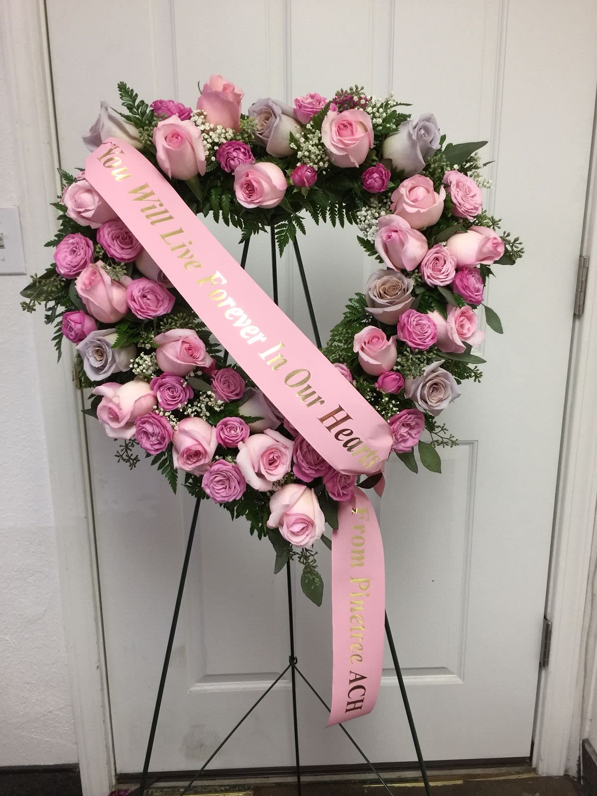 Memorial Ribbon (Funeral Ribbon) - Add a meaningful finishing touch to your sympathy tribute with a custom memorial ribbon. Personalized with your choice of names, heartfelt messages, family titles, military honors, or expressions of love, each satin ribbon is carefully printed and attached to your floral arrangement. A beautiful keepsake that honors the life and legacy of your loved one.